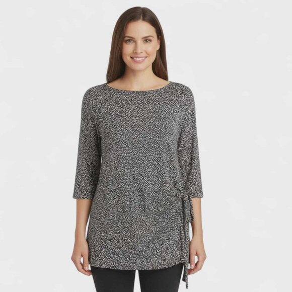 GEORGE Women's Tunic Blouse Top XL Grey Polyester Spandex Polka Dot Lightweight - Picture 1 of 5